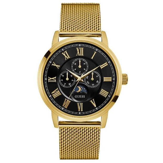 Guess Delancy Black Dial Gold Mesh Bracelet Watch for Men - W0871G2 Buy Now By Guess