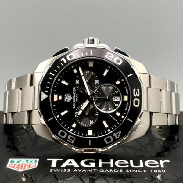Tag Heuer Aquaracer Quartz Chronograph Black Dial Silver Steel Strap Watch for Men - CAY111A.BA0927 Buy Now By Tag Heuer
