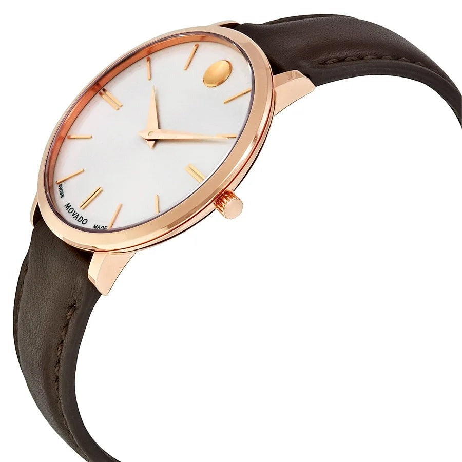 Movado Ultra Slim Silver Dial Brown Leather Strap Watch For Women - 0607093 Buy Now By Movado