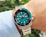 Seiko 5 Sports SKX Skeleton Green Dial Silver Steel Strap Watch For Men - SRPJ45K1