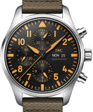 IWC Pilot's Watch Chronograph Black Dial Olive Green Calfskin Strap Watch for Men - IW377730 Buy Now By IWC