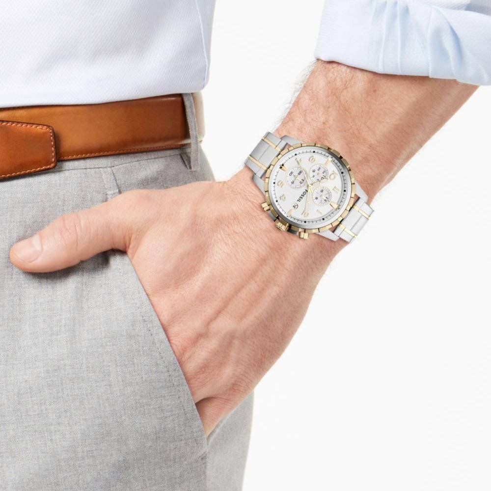 Fossil Dean Chronograph White Dial Silver Steel Strap Watch for Men - FS4795 Buy Now By Fossil