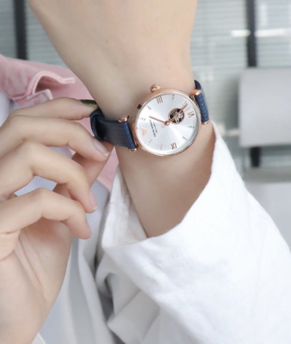 Emporio Armani Gianni T-Bar Analog Silver Dial Blue Leather Strap Watch For Women - AR60020 Buy Now By Emporio Armani