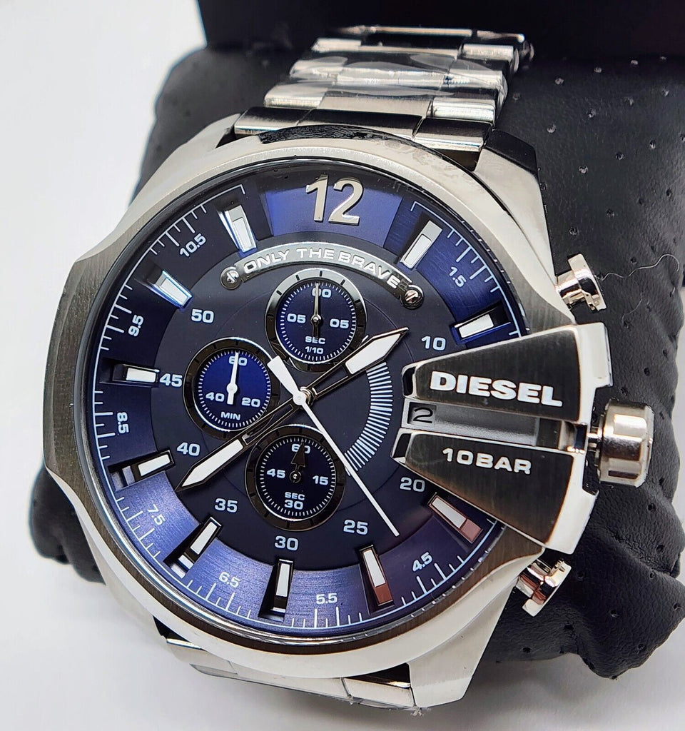 Diesel Mega Chief Chronograph Blue Dial Silver Steel Strap Watch For Men - DZ4417 Buy Now By Diesel