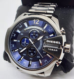 Diesel Mega Chief Chronograph Blue Dial Silver Steel Strap Watch For Men - DZ4417 Buy Now By Diesel