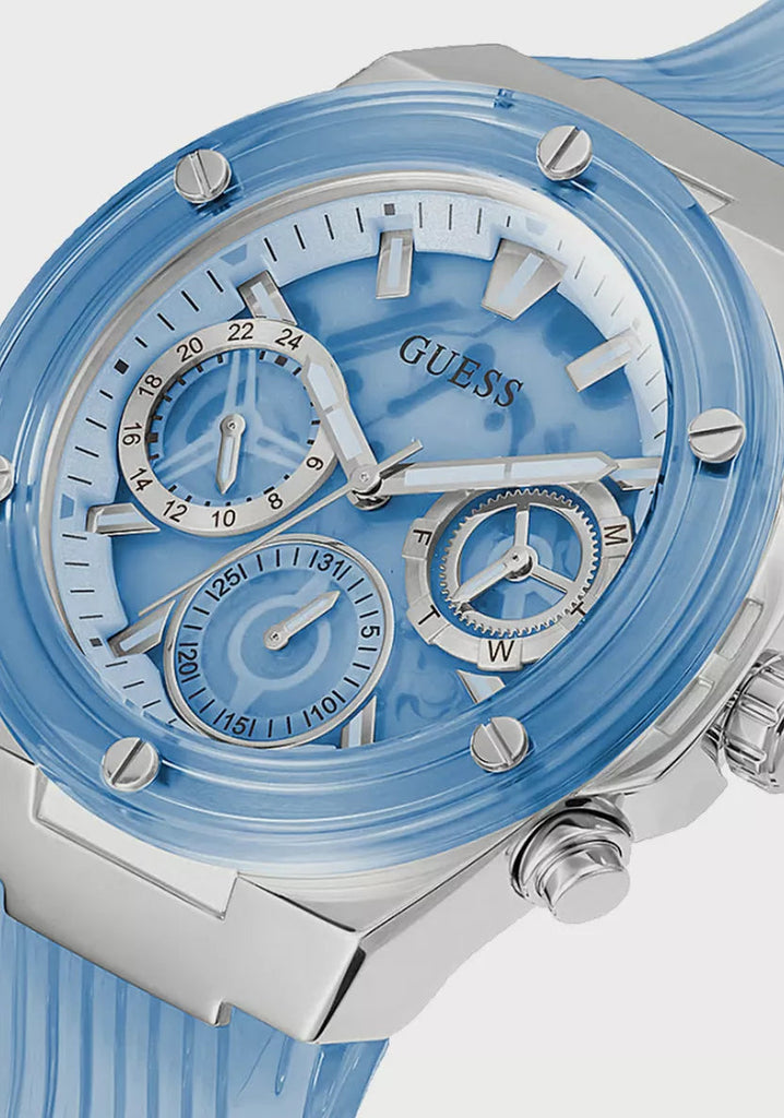 Guess Athena Active Life Clear White Dial Blue Rubber Strap Watch for Women - GW0409L1 Buy Now By Guess