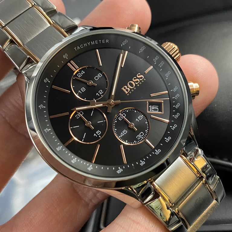 Hugo Boss Grand Prix Black Dial Two Tone Steel Strap Watch for Men - 1513473 Buy Now By Hugo Boss