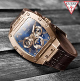 Guess Phoenix Multifunction Blue Dial Brown Leather Strap Watch for Men - GW0202G2 Buy Now By Guess