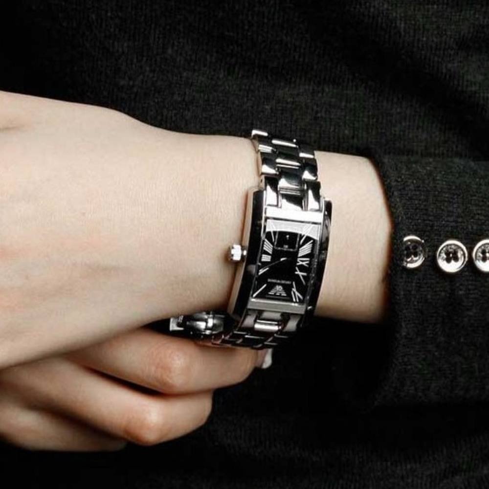 Emporio Armani Classic Black Dial Silver Stainless Steel Watch For Women - AR0157 Buy Now By Emporio Armani