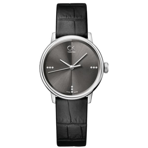 Calvin Klein Grey Dial Black Leather Strap Watch for Women - K2Y2Y1CU Buy Now By Calvin Klein