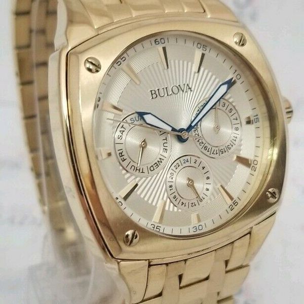 Bulova Multifunction White Dial Gold Steel Strap Watch for Men - 97C105 Buy Now By Bulova