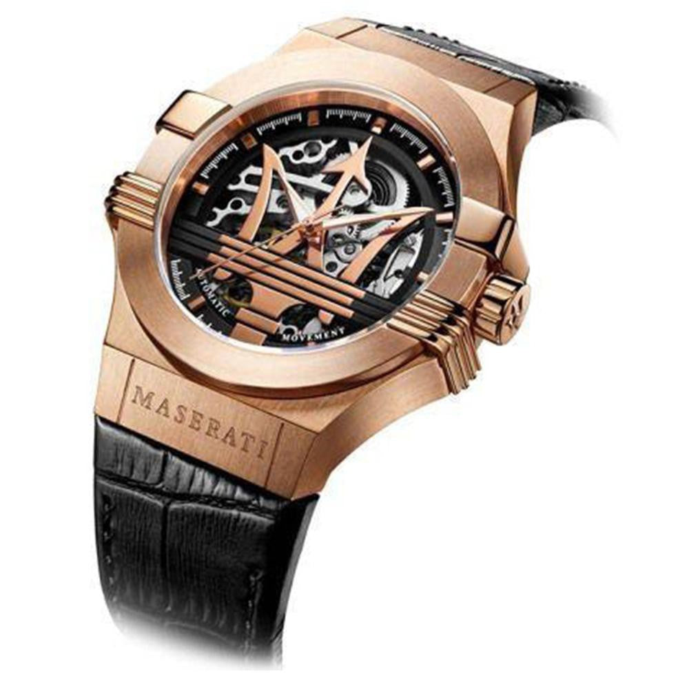 Maserati Potenza Automatic Rose Gold Dial Black Leather Strap Watch For Men - R8821108002 Buy Now By Maserati