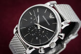 Emporio Armani Luigi Chronograph Black Dial Silver Mesh Bracelet Watch For Men - AR1811 Buy Now By Emporio Armani