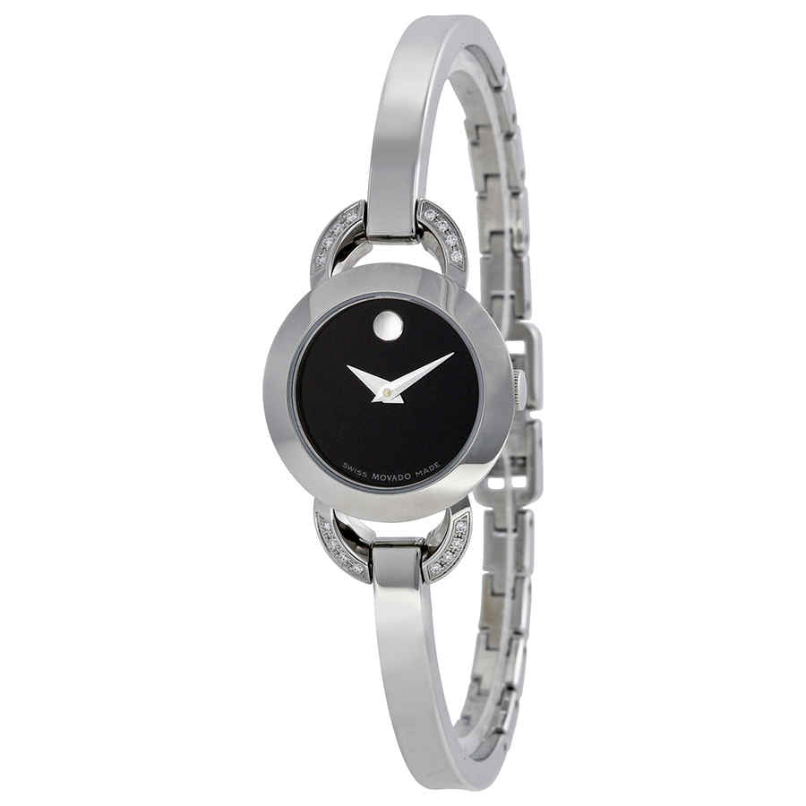 Movado Rondiro Diamonds Black Dial Silver Steel Strap Watch For Women - 0606798 Buy Now By Movado