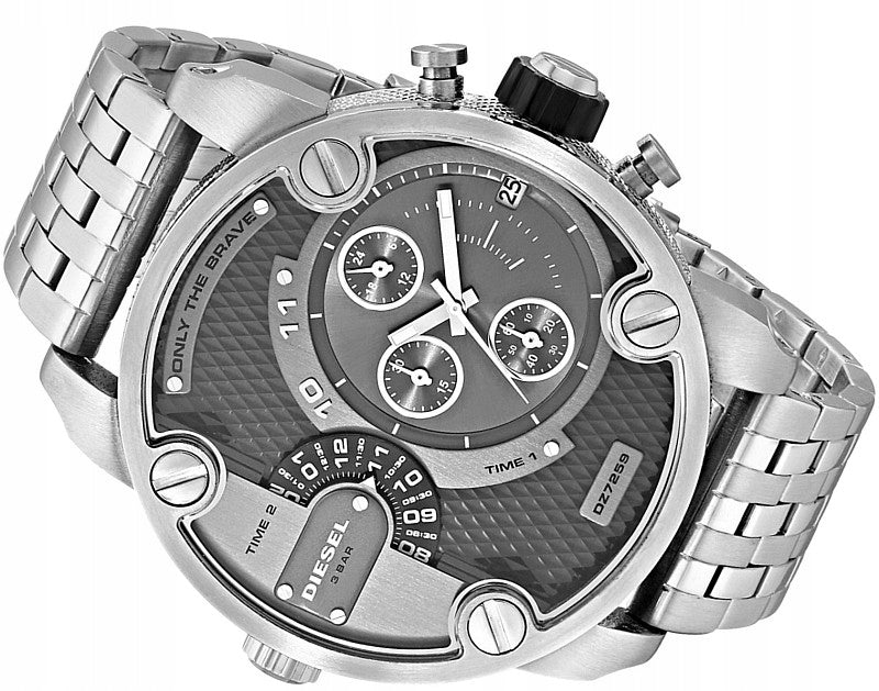 Diesel Little Daddy Chronograph Black Dial Silver Steel Strap Watch For Men - DZ7259 Buy Now By Diesel