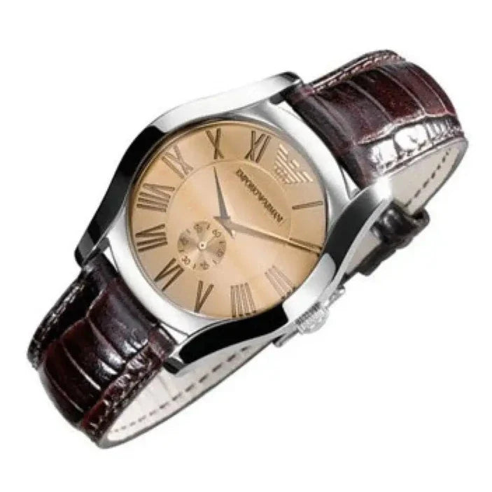 Emporio Armani Classic Quartz Beige Dial Brown Leather Strap Watch For Men - AR0646 Buy Now By Emporio Armani