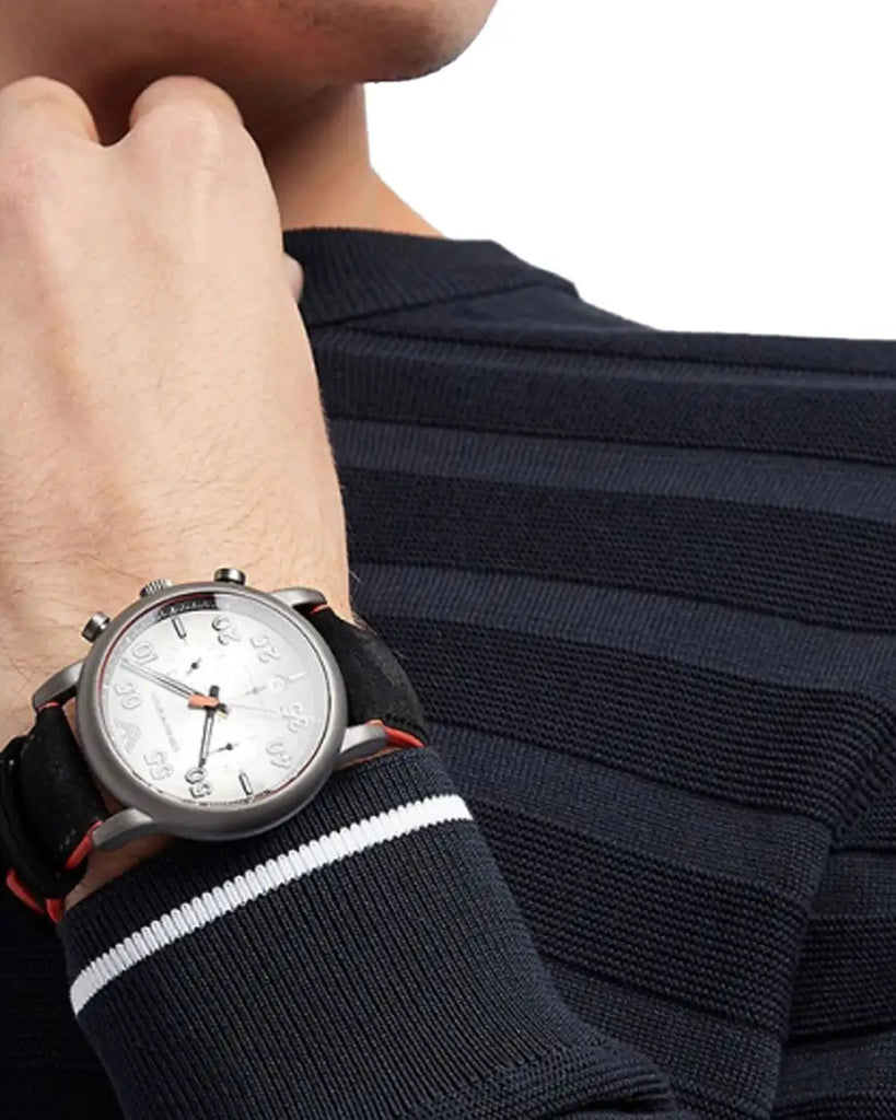 Emporio Armani Chronograph Quartz Grey Dial Black Leather Strap Watch For Men - AR11174 Buy Now By Emporio Armani