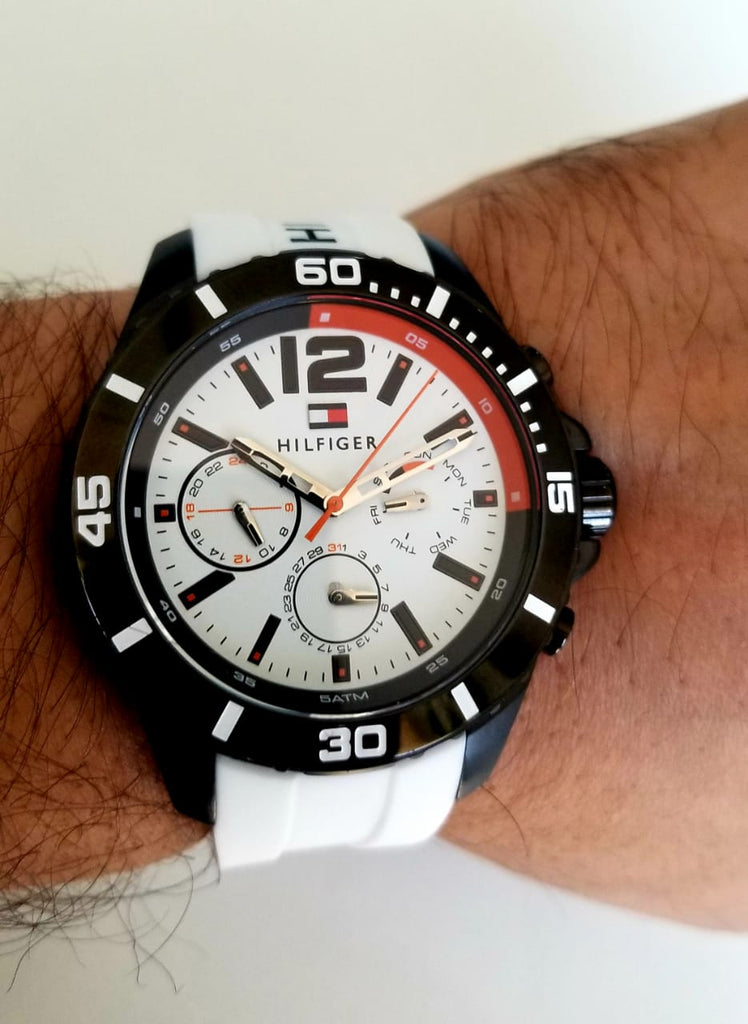 Tommy Hilfiger Nolan Multi Function White Dial White Rubber Strap Watch for Men - 1791146 Buy Now By Tommy Hilfiger