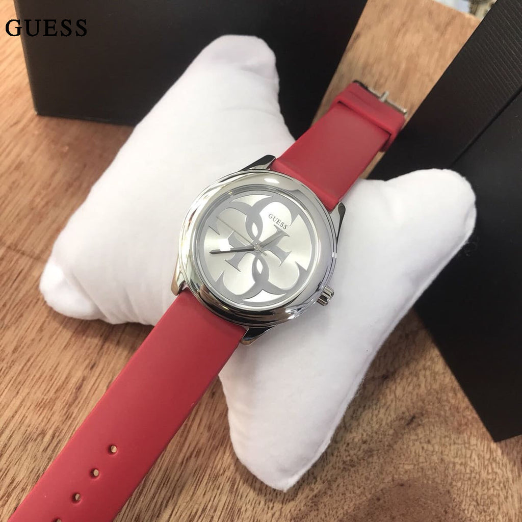 Guess G-Twist Silver Dial Red Rubber Strap Watch for Women - W0911L9 Buy Now By Guess