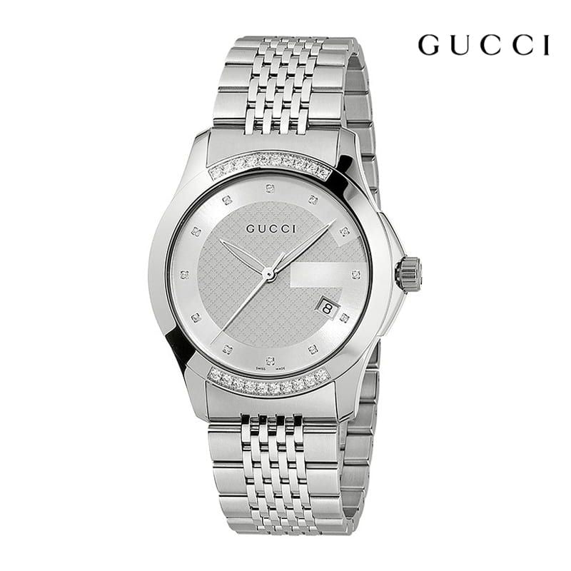 Gucci G Timeless Diamonds Silver Dial Silver Steel Strap Watch For Men - YA126407 Buy Now By Gucci