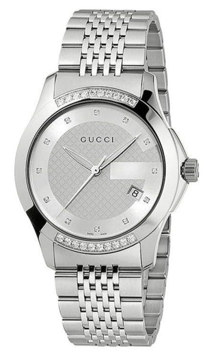 Gucci G Timeless Diamonds Silver Dial Silver Steel Strap Watch For Men - YA126407 Buy Now By Gucci
