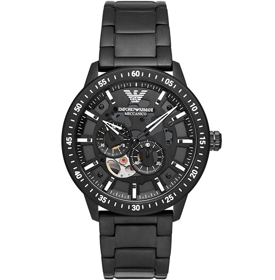 Emporio Armani Meccanico Automatic Black Dial Black Steel Strap Watch For Men - AR60054 Buy Now By Emporio Armani