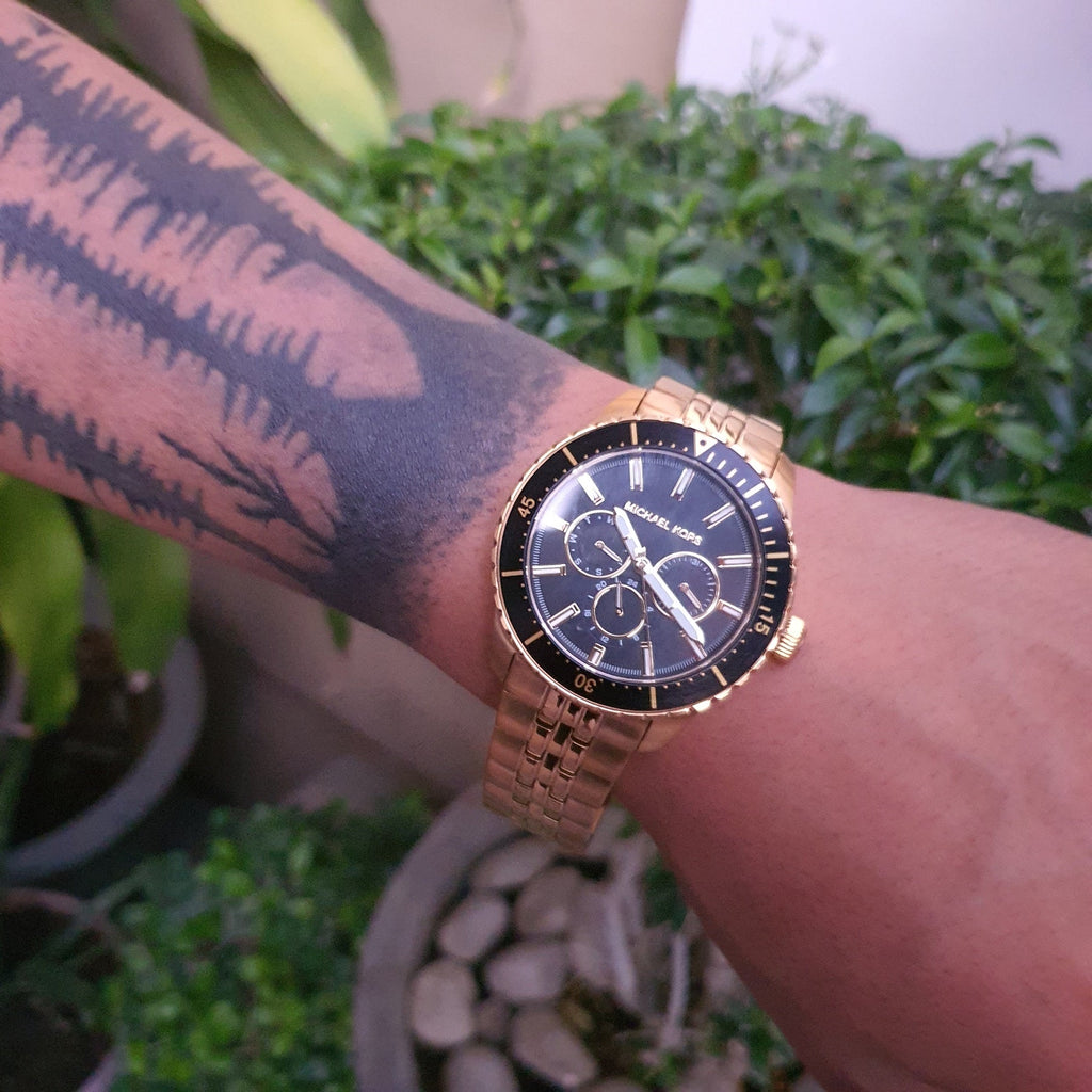 Michael Kors Cunningham Multifunction Black Dial Gold Steel Strap Watch For Men - MK7154 Buy Now By Michael Kors