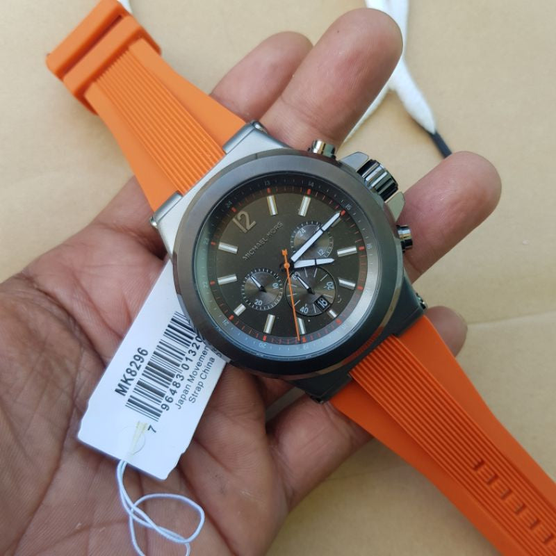 Michael Kors Dylan Chronograph Grey Dial Orange Rubber Strap Watch for Men - MK8296 Buy Now By Michael Kors