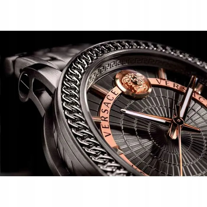 Versace Viamond Quartz Black Dial Grey Steel Strap Watch For Men - VEPO00520 Buy Now By Versace