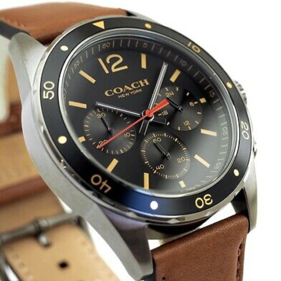 Coach Sullivan Chronograph Black Dial Brown Leather Strap Watch for Men - 14602070 Buy Now By Coach