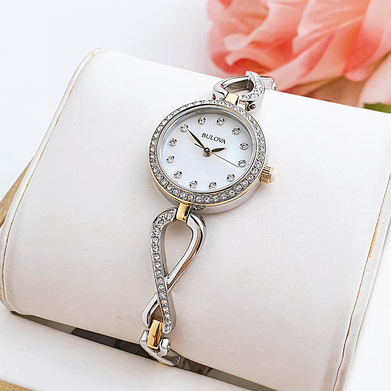 Bulova Analog Crystals Mother of Pearl Dial Silver Steel Strap Watch for Women - 98X109 Buy Now By Bulova