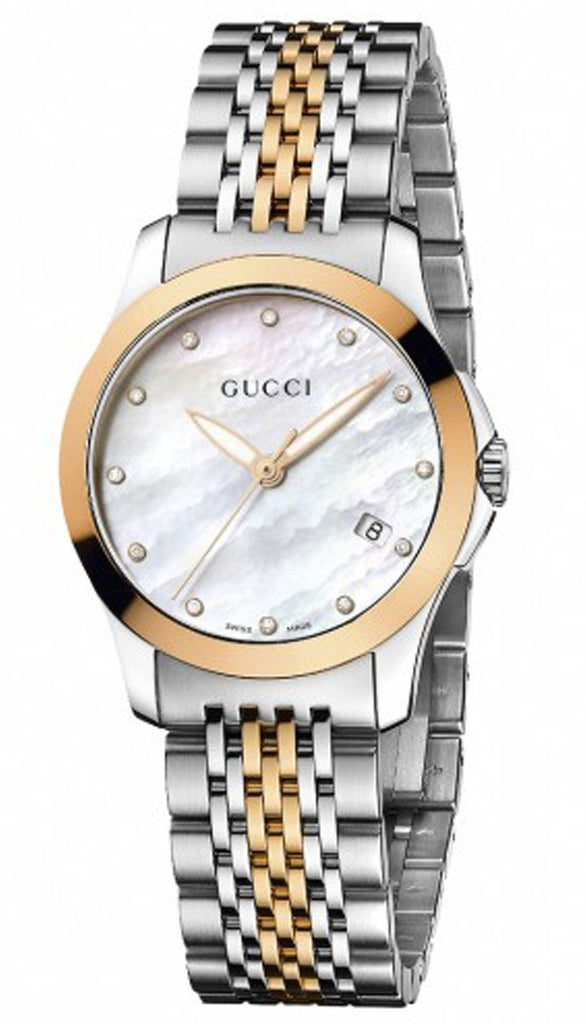 Gucci G Timeless Diamonds Mother of Pearl Dial Two Tone Mesh Bracelet Watch For Women - YA126514 Buy Now By Gucci