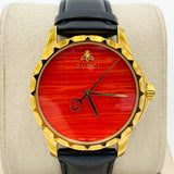 Gucci G Timeless Coral Red Dial Black Leather Strap Watch For Men - YA126464 Buy Now By Gucci