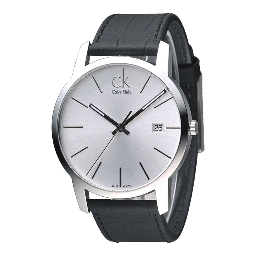 Calvin Klein City Date Silver Dial Black Leather Strap Watch for Men - K2G2G1C6 Buy Now By Calvin Klein