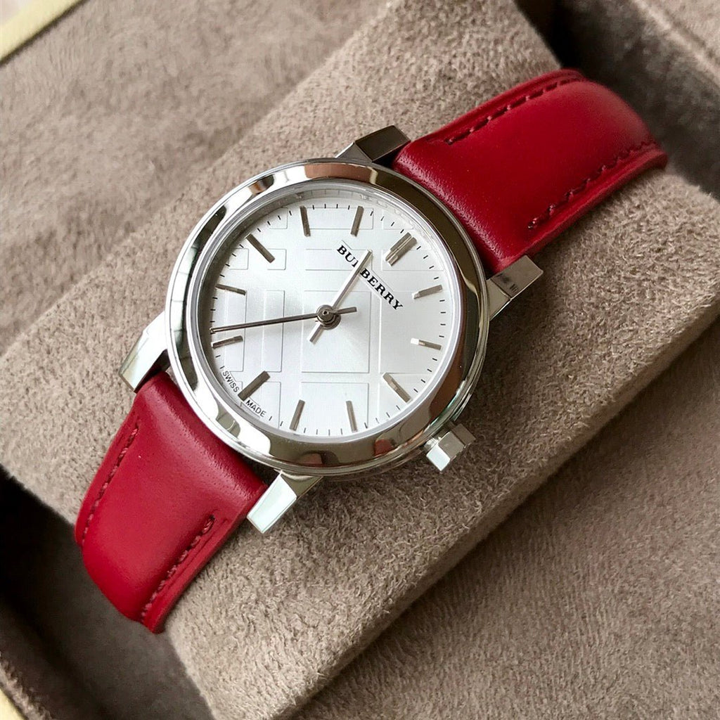Burberry The City Silver Dial Red Strap Watch for Women - BU9232 Buy Now By Burberry