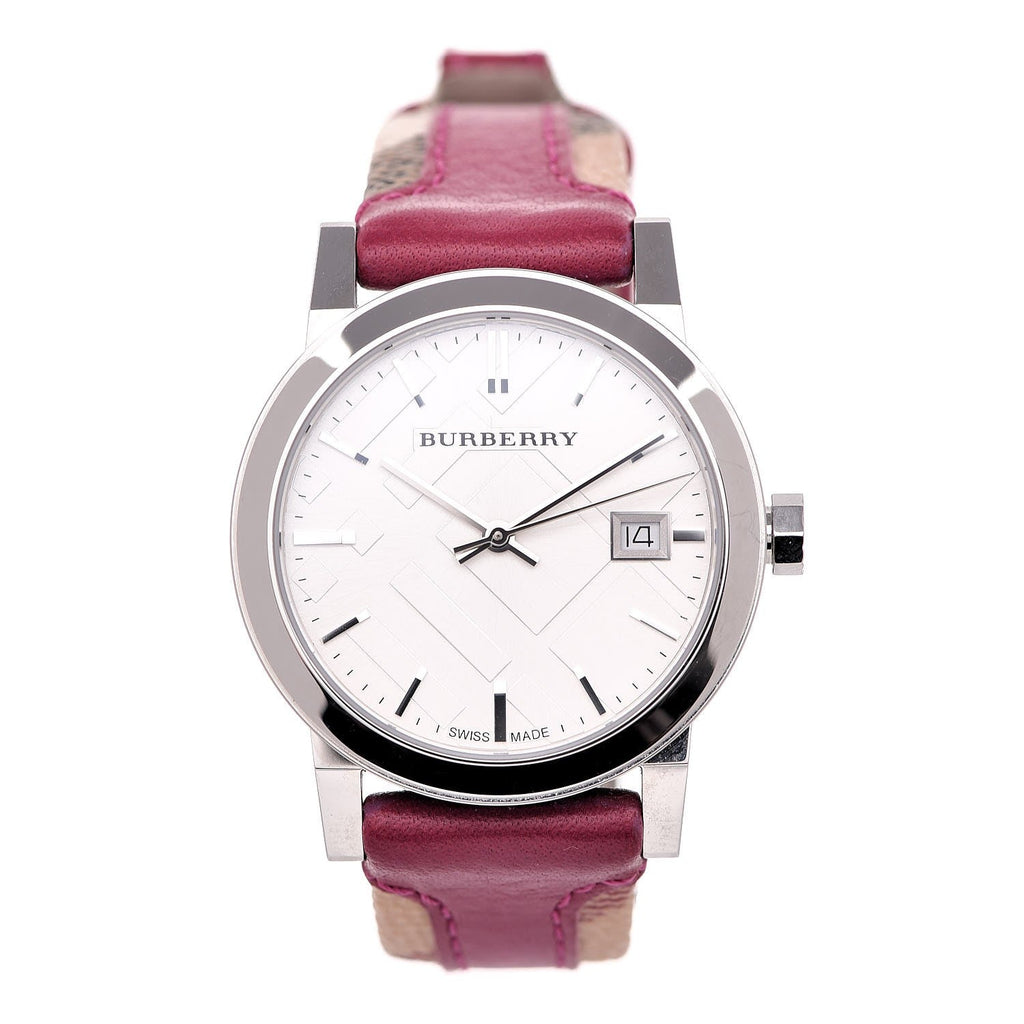 Burberry The City White Dial Haymarket Pink Leather Strap Watch for Women - BU9149 Buy Now By Burberry