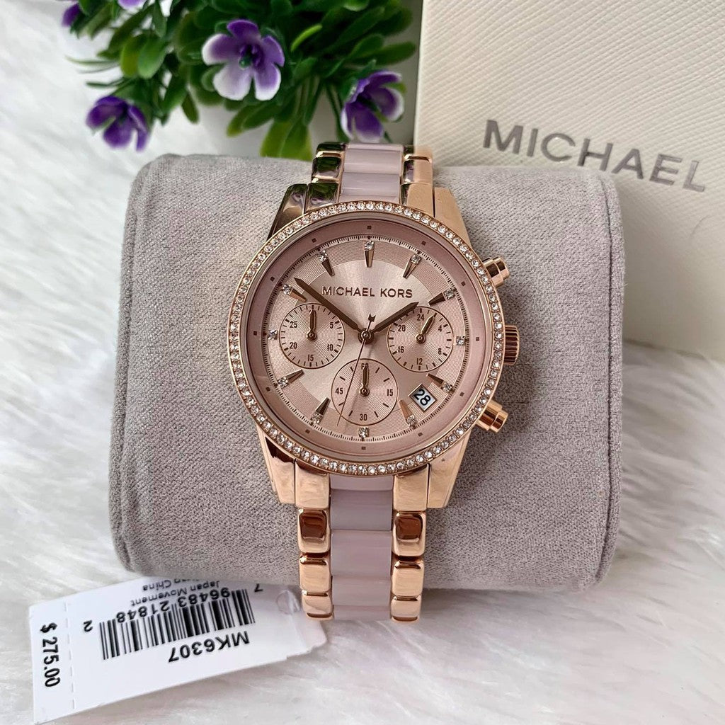 Michael Kors Ritz Chronograph Rose Gold Dial Two Tone Steel Strap Watch for Women - MK6307 Buy Now By Michael Kors
