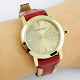 Burberry Heritage Nova Gold Dial Haymarket Red Leather Strap Watch for Women - BU9111 Buy Now By Burberry