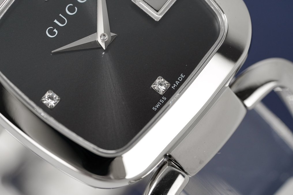 Gucci G Gucci Diamonds Black Dial Silver Steel Strap Watch For Women - YA125406 Buy Now By Gucci