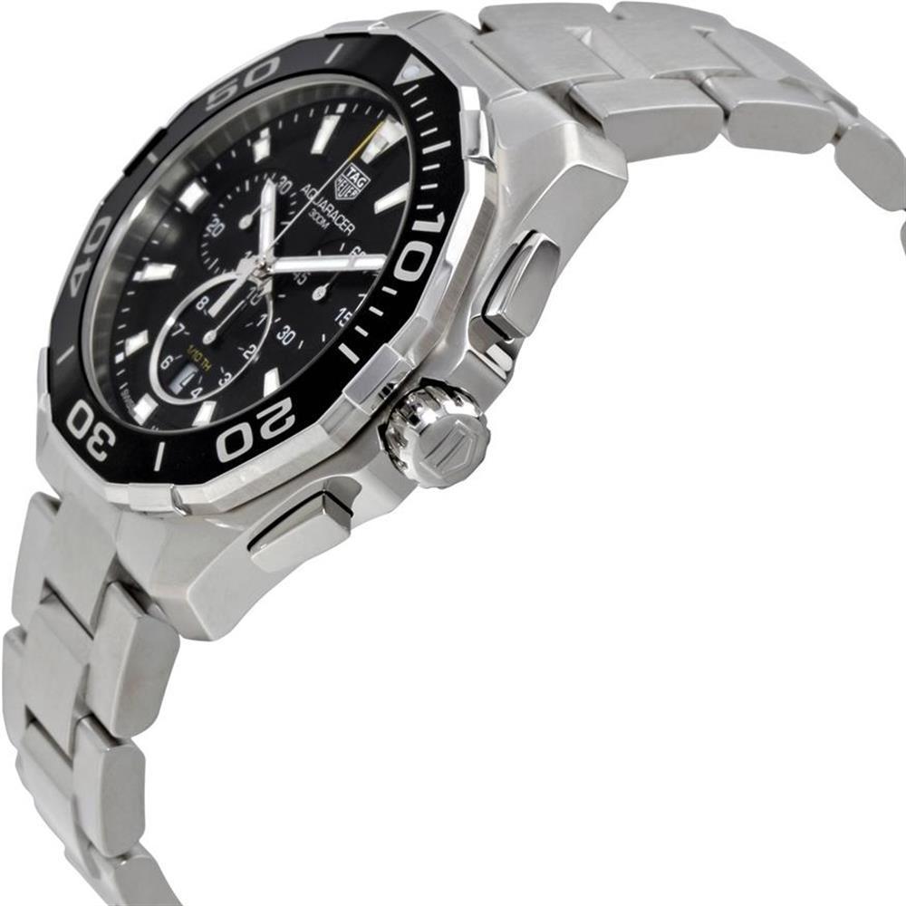 Tag Heuer Aquaracer Quartz Chronograph Black Dial Silver Steel Strap Watch for Men - CAY111A.BA0927 Buy Now By Tag Heuer
