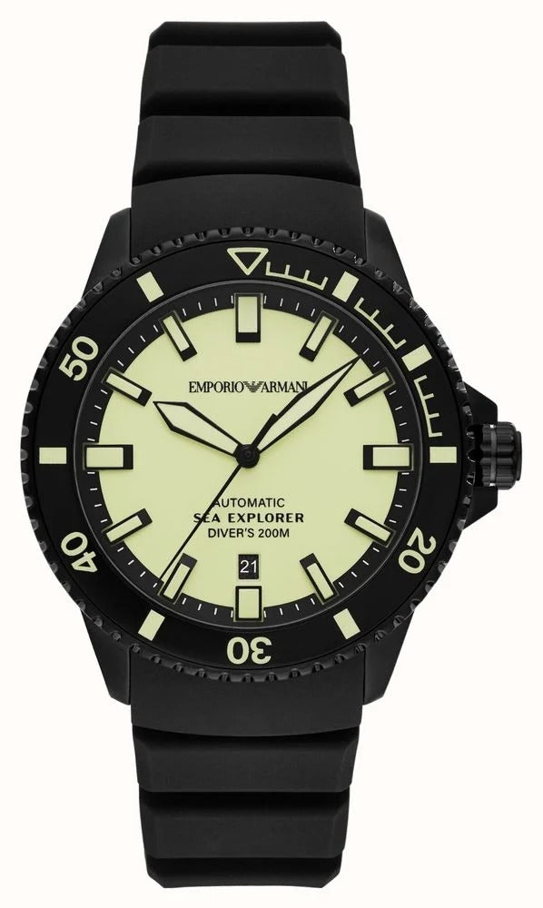 Emporio Armani Sea Explorer Automatic Yellow Dial Black Silicone Strap Watch For Men - AR60085 Buy Now By Emporio Armani