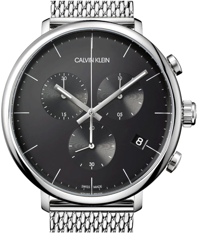 Calvin Klein High Noon Chronograph Black Dial Silver Mesh Bracelet Watch for Men - K8M27121 Buy Now By Calvin Klein
