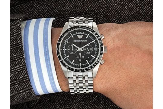 Emporio Armani Tazio Chronograph Black Dial Silver Steel Strap Watch For Men - AR5988 Buy Now By Emporio Armani