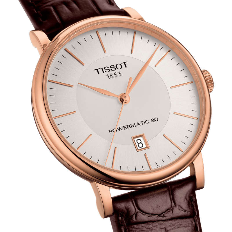 Tissot Carson Premium Powermatic 80 White Dial Brown Leather Strap Watch For Men - T122.407.36.031.00 Buy Now By Tissot