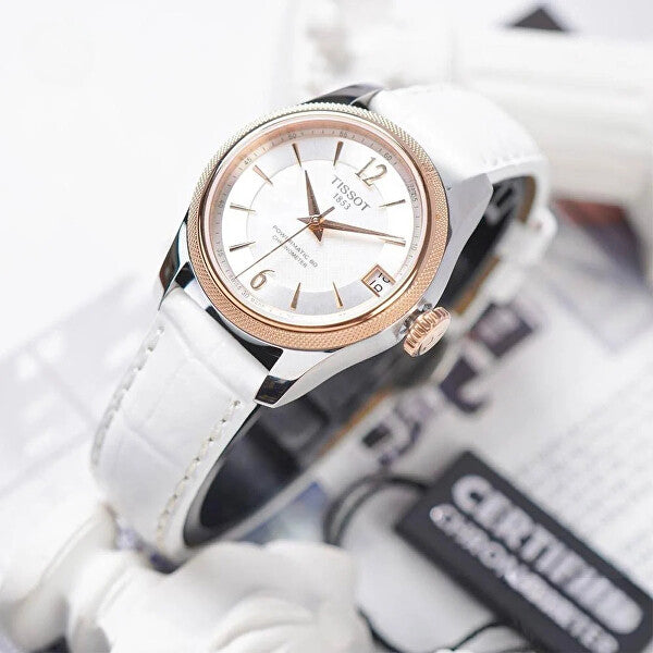 Tissot T-Classic Powermatic 80 Mother of Pearl Silver Dial White Leather Strap Watch For Women - T108.208.26.117.00 Buy Now By Tissot