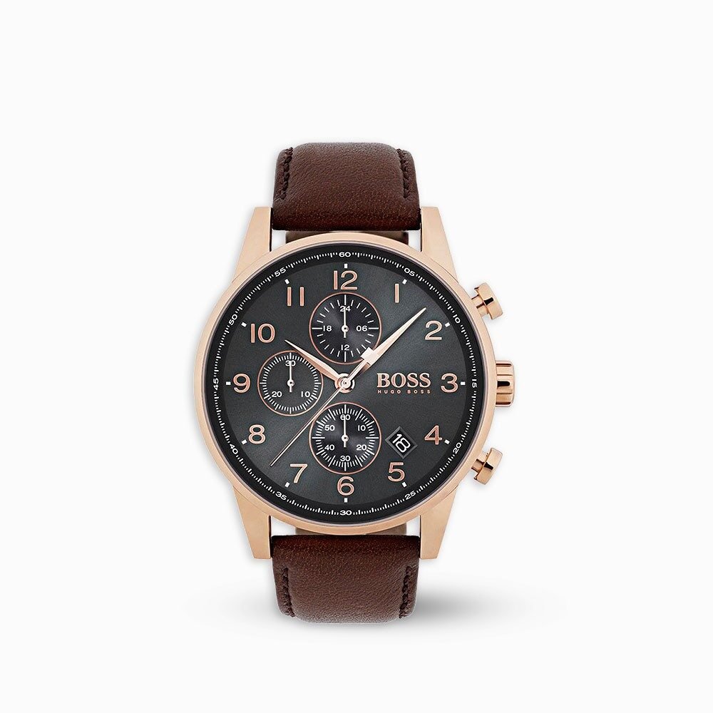 Hugo Boss Navigator Grey Dial Brown Leather Strap Watch for Men - 1513496 Buy Now By Hugo Boss