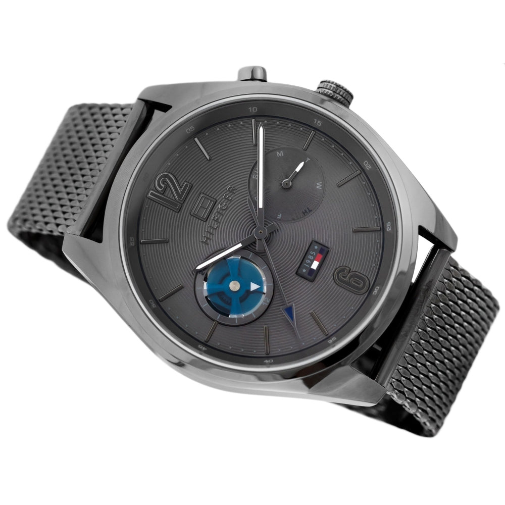 Tommy Hilfiger Deacon Multifunction Black Dial Black Mesh Bracelet Watch for Men - 1791546 Buy Now By Tommy Hilfiger