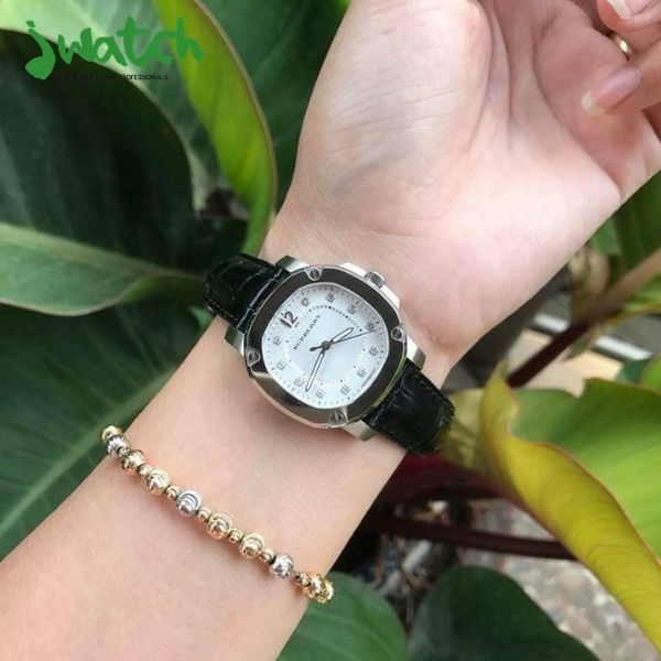 Burberry The Britain Diamonds White Dial Black Leather Strap Watch for Women - BBY1806 Buy Now By Burberry