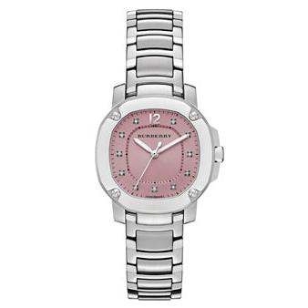 Burberry The Britain Diamonds Pink Dial Silver Steel Strap Watch for Women - BBY1805 Buy Now By Burberry