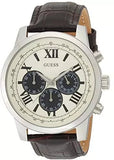 Guess Chronograph Quartz White Dial Brown Leather Strap Watch For Men - W0380G1 Buy Now By Guess